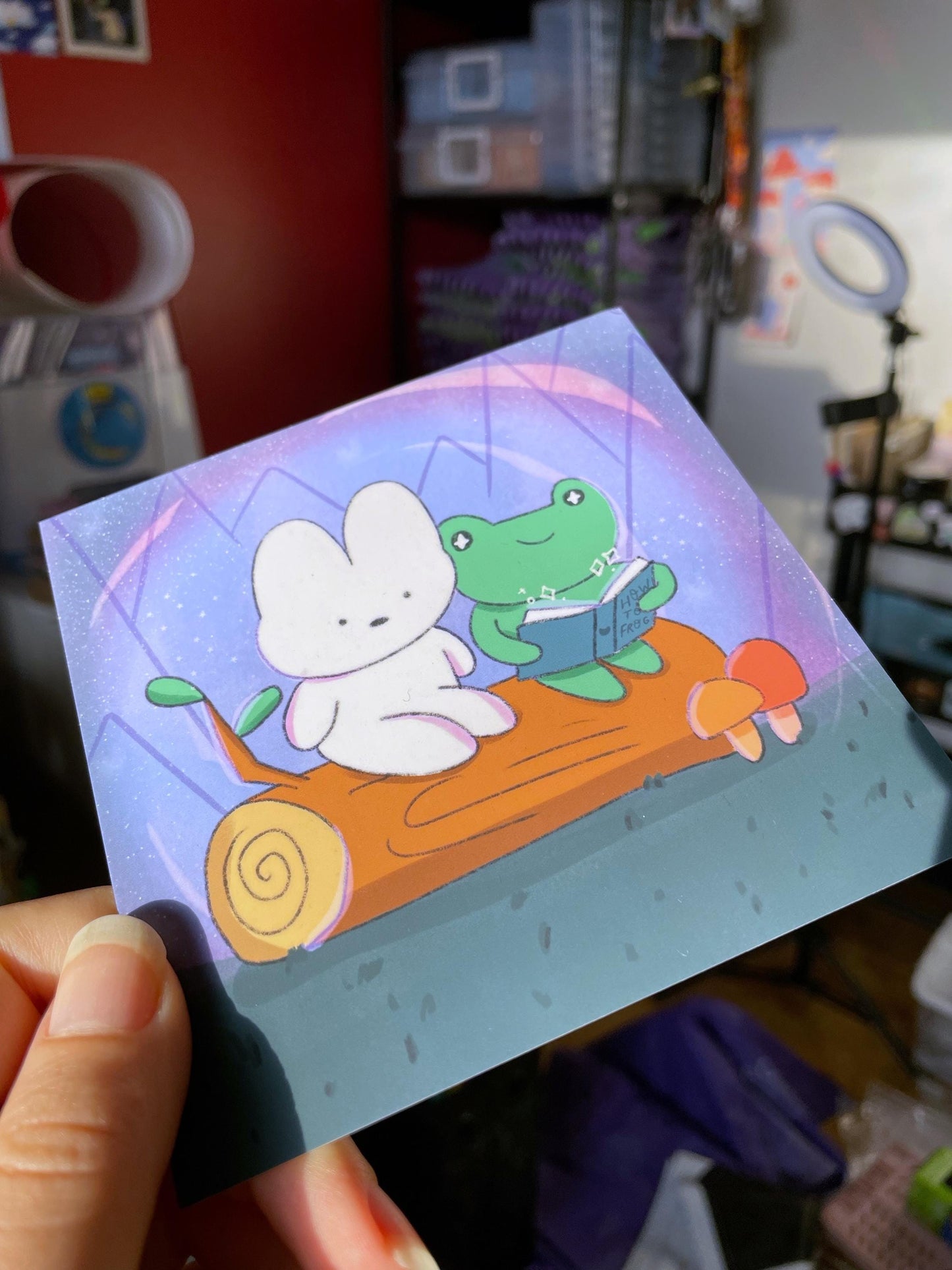 Bunny and Froggie Reading in the Forest - Art Print