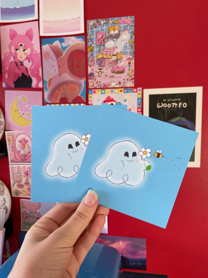 Ghostie and their little Bee Friend - Art Print