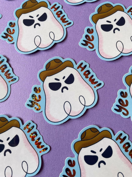 Yeehaw Cowboy Ghostie - Glitter Sticker