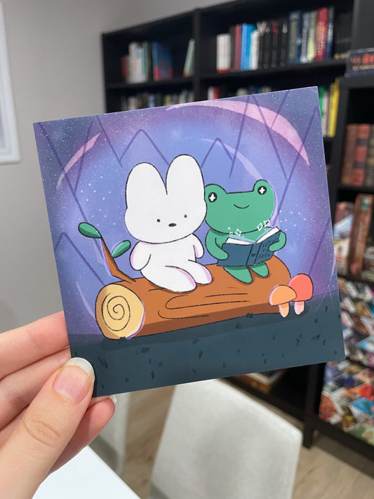Bunny and Froggie Reading in the Forest - Art Print