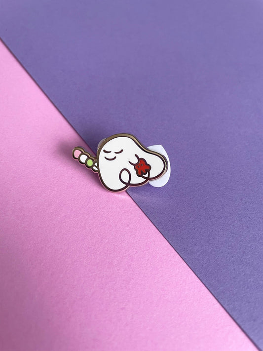 Happy Ghostie Eating Dango - Enamel Pin