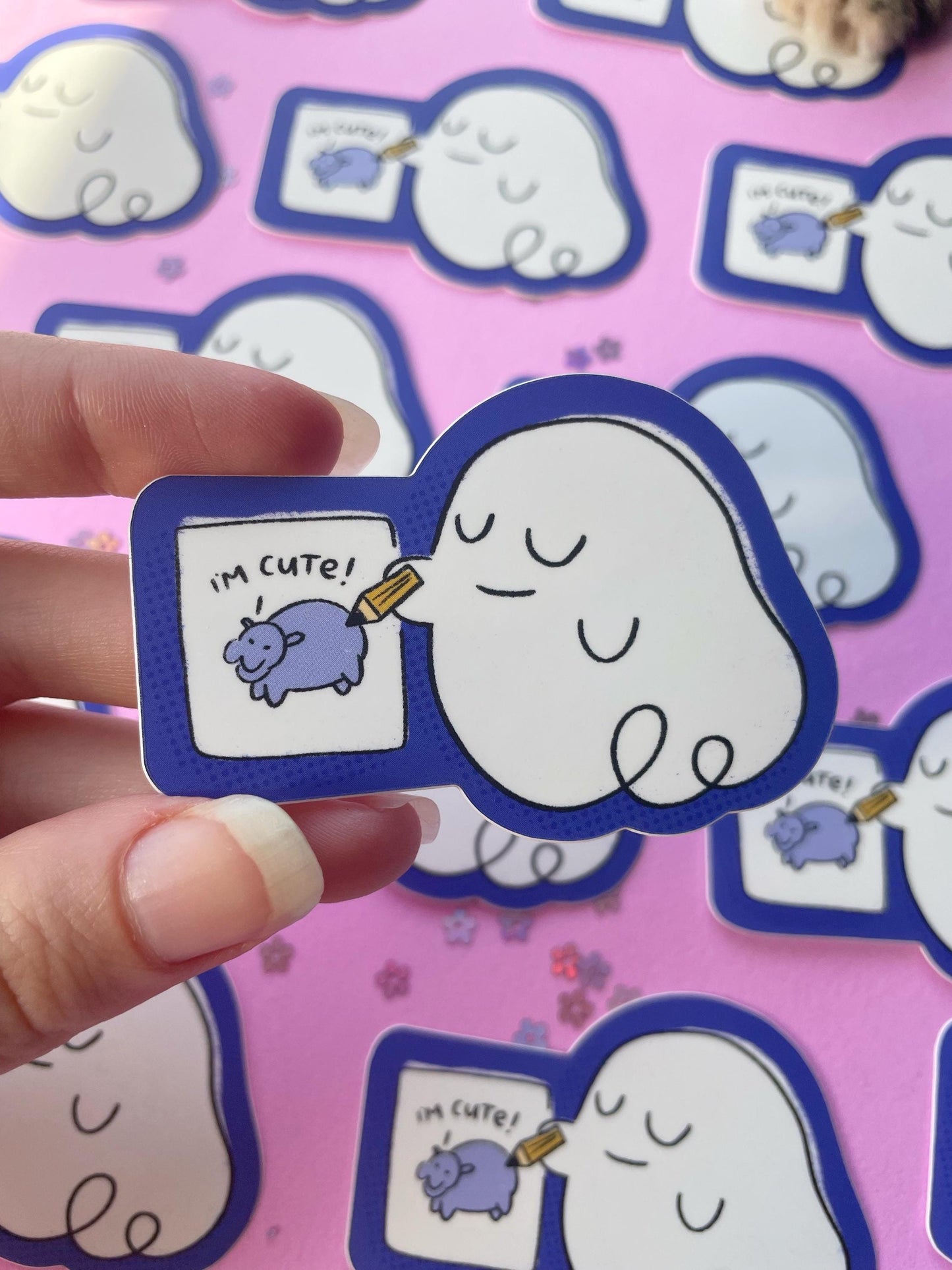 Ghost Sketching Cute Hippo - Matte Sticker