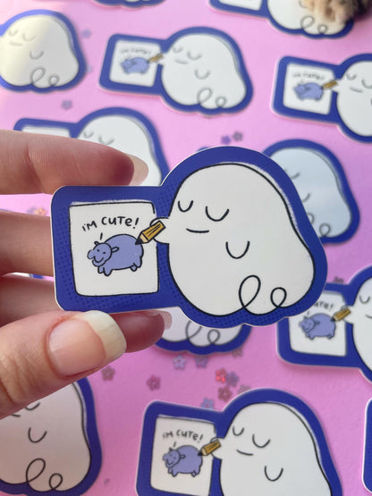 Ghost Sketching Cute Hippo - Matte Sticker