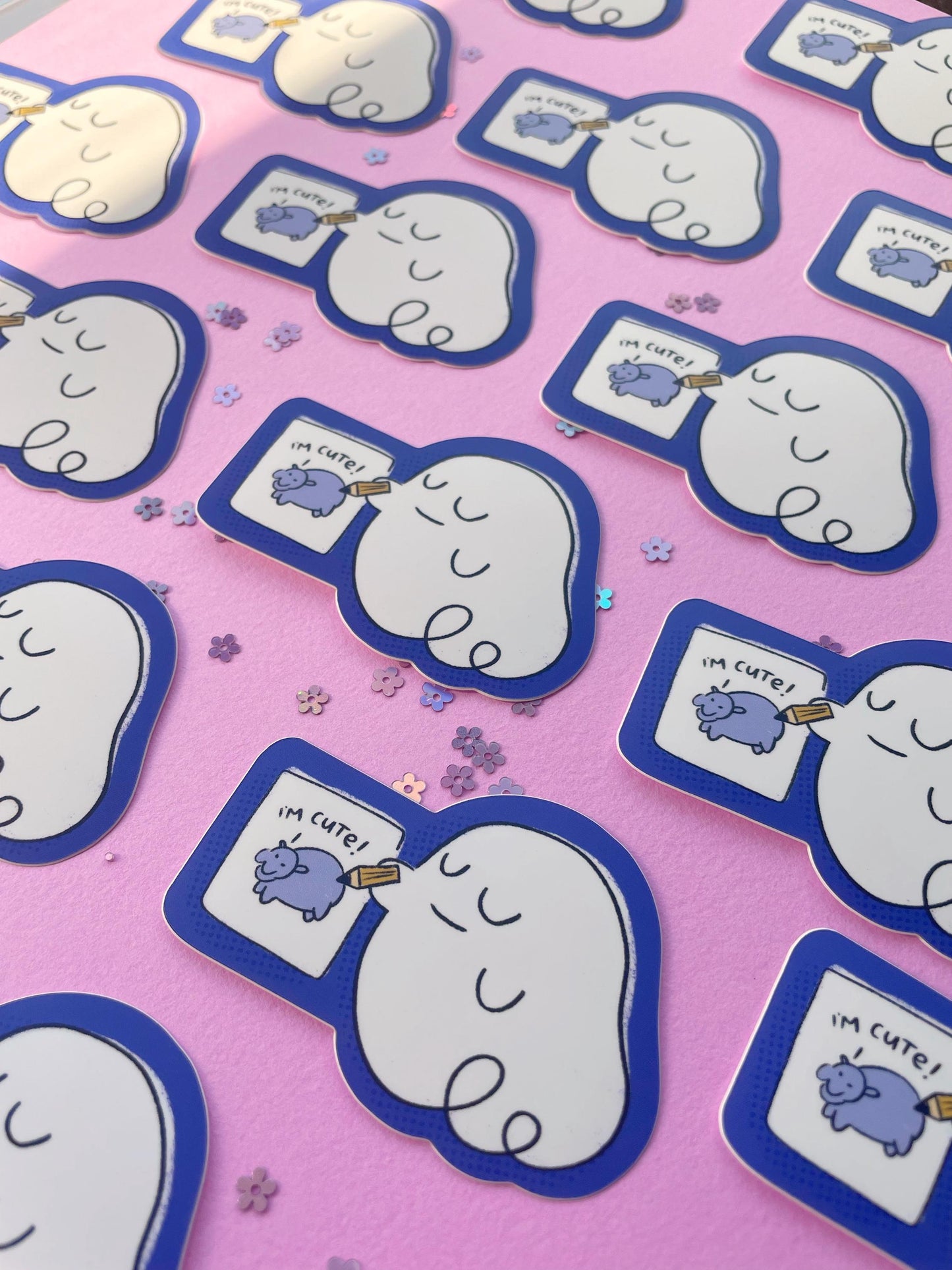 Ghost Sketching Cute Hippo - Matte Sticker