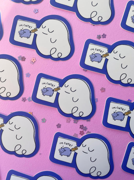 Ghost Sketching Cute Hippo - Matte Sticker