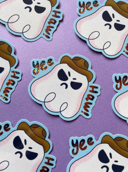 Yeehaw Cowboy Ghostie - Glitter Sticker