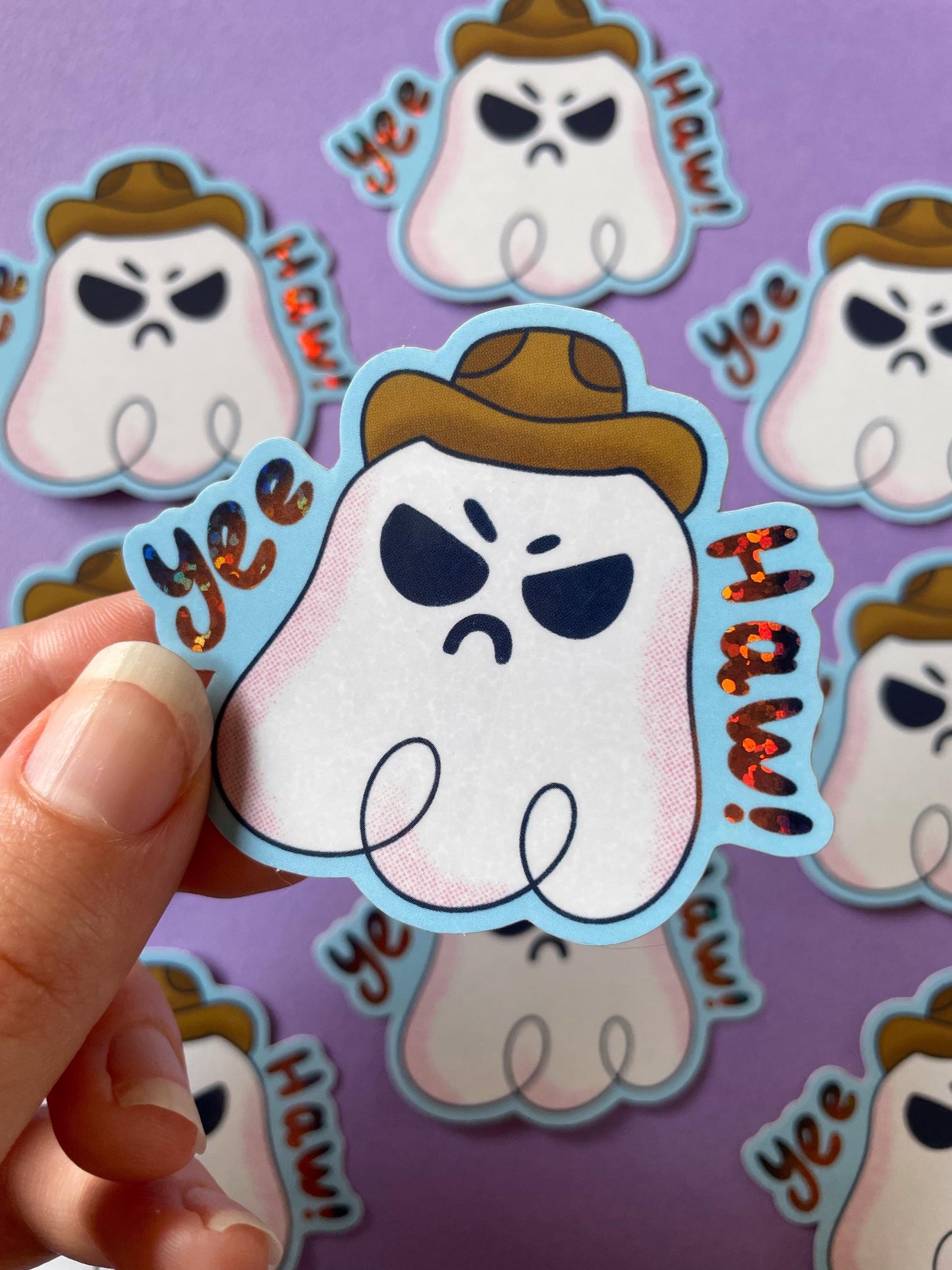 Yeehaw Cowboy Ghostie - Glitter Sticker